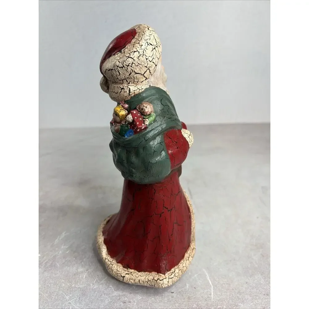 Vintage Old World Santa With Staff‎ And Toy bag Figurine Handmade Ceramic